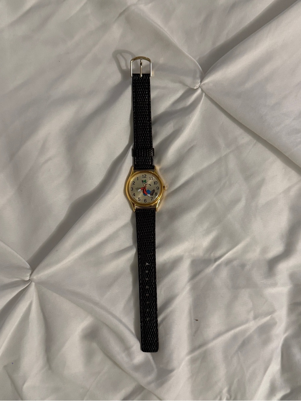 Disney Goofy Black Strap Gold-Tone Watch with Colorful Dial